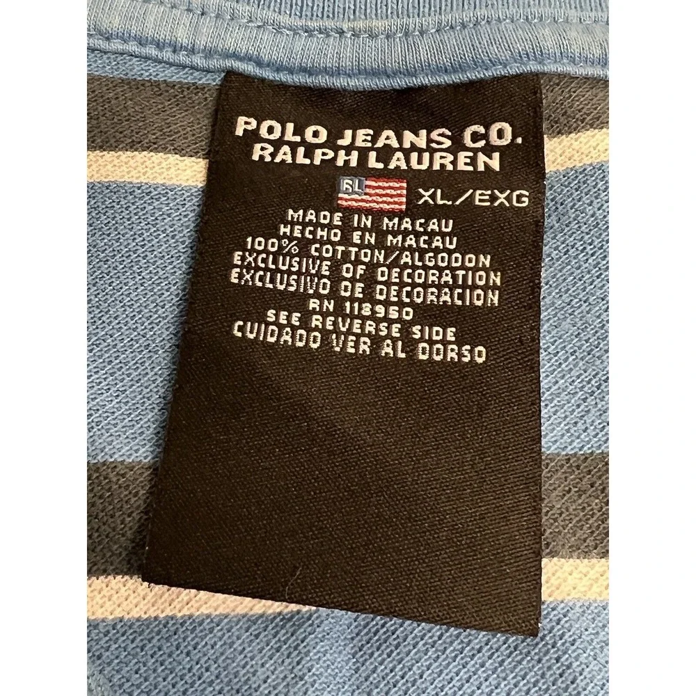Polo‎ Jeans Co Ralph Lauren Shirt Men's XL Blue & Navy Striped Ribbed